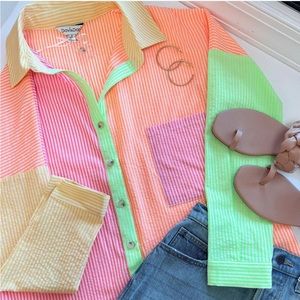 Fun bright color button down top!